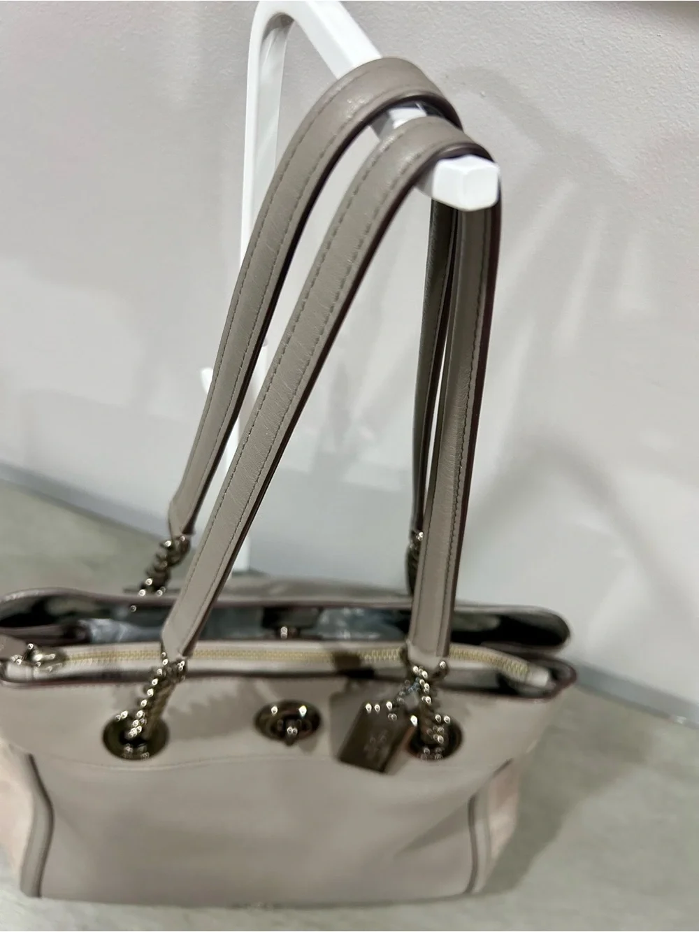 Coach Pebbled Leather Shoulder Bag in Light Gray